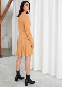 & Other Stories Vestido Plisado Pata de Gallo Amarillo Mostaza Talla 34 US2 Cintura Caída - Imagen 1 de 22