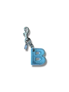 Rare Y2K Coach Letter B Bag Charm Monogram Initial Blue Metallic Silver Keychain - Picture 1 of 12