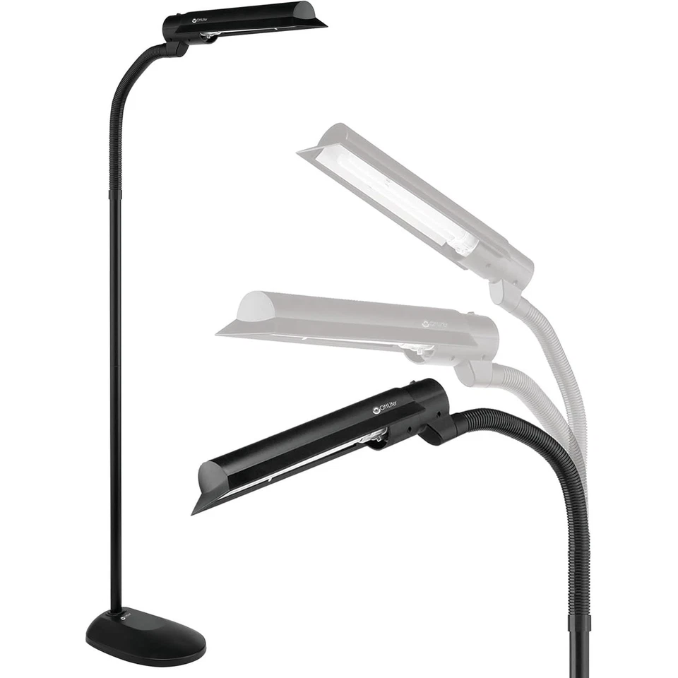 Lámpara de pie OttLite T81G5T-SHPR 18 vatios pantalla de ala, 10,5" x 62, negra Foto 1 de 4