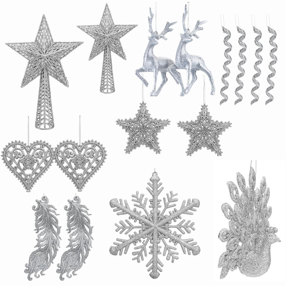 Decorazioni Natalizie In Glitter Argento - Scegli Design - Immagine 1 di 1