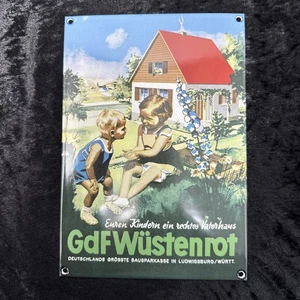 S185 GDF Wüstenrot Vintage Emailschild Bausparkasse 14x21 cm - Picture 1 of 9