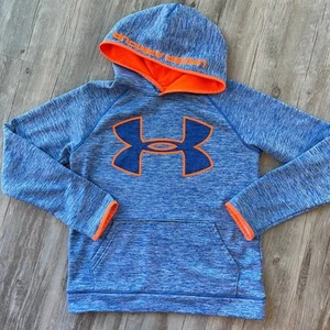 Under Armour Boys Youth Sweatshirt Hoodie Blue Orange Logo Medium Large - Picture 1 of 5
