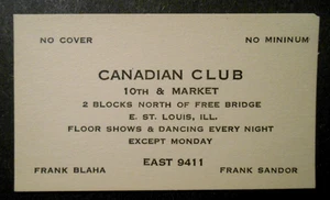 Alte Canadian Club East St. Louis IL Visitenkarte Boden Shows Tanzen 1940er? - Bild 1 von 2