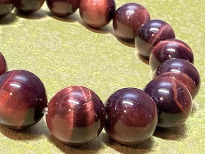 Brazalete Ojo de Tigre Rojo Gato Buey Cuentas Grandes 12mm #16 Elástico Foto 1 de 2