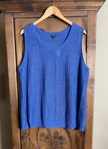 NWT Talbots Women’s 3XP Sleeveless Blue 100% Linen Loose Knit Pullover Vest - Picture 1 of 7