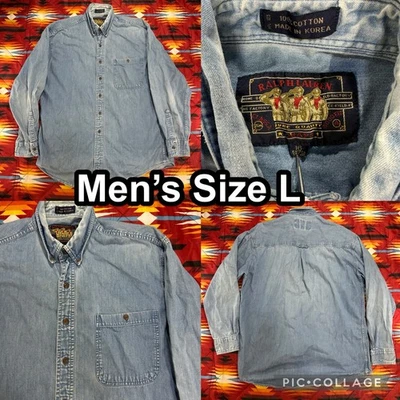 Vintage Chaps Ralph Lauren Blue Denim Long Sleeve Button Up Shirt Men’s Sz Large - Image 1 of 4
