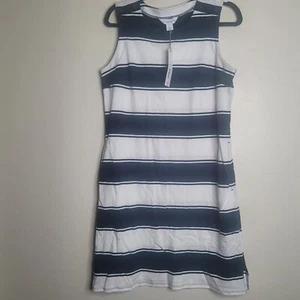 Liz Claiborne Womens Med Blue & White Striped Dress Sleeveless Pockets Cotton - Picture 1 of 7