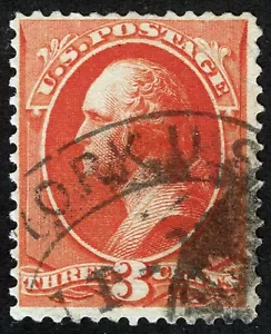 US Sc 214 Vermillion 3¢ 1887 ABNCo. Black Double Rim NEW YORK Oval Cancel - Picture 1 of 1
