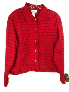 Coldwater Creek Size Large Red Jacket Silk Blend Embroidery Button Up Holiday - Picture 1 of 12