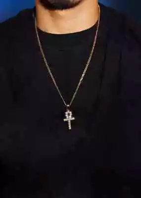 14K Gold Plated Iced Out CZ Lab Diamond Ankh Cross Egyptian Pendant - Image 1 of 3