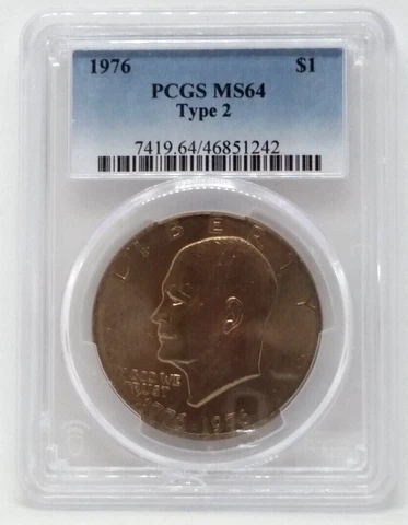 1976 Eisenhower Dollar Type 2 - Graded PCGS MS64 Cover