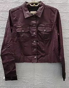 New Kut From The Kloth Kara Cropped Foax Leather Jacket Bordeau Size XLarge - Picture 1 of 4