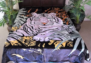 ☀️ Queen Luxury Mink Faux Fur Blanket Super Soft Plush Warm - White Tiger - Picture 1 of 8