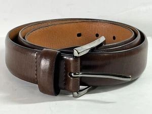 Johnston Murphy Classic Wide Brown Leather Belt Sz 44 Crome Buckle Italy - Picture 1 of 10