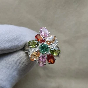 925 Sterling silver ring | Multi-stone silver ring | Flower design ring C6857 - Picture 1 of 6
