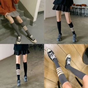 Cotton Socks White Black Knee High Girl Women Costume School Dress Up Size 2-8 - Picture 1 of 17