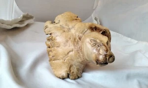 NICE UNUSUAL VINTAGE BURL WOOD HAND CARVED LIONS HEAD - Picture 1 of 23