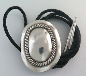 Large and Heavy Domed Solid Sterling Silver Stamped Twisted Rope Bolo Tie