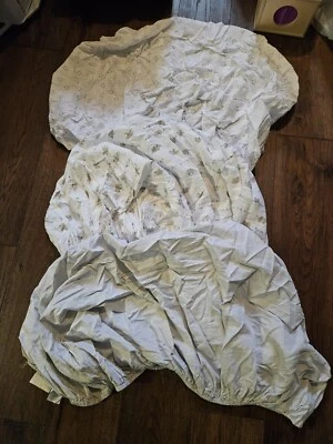 3 Sábanas Cuna Bebé Multicolor Animales Estrellas Rayas en Algodón Blanco Usado  Foto 1 de 4