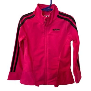 Adidas Youth Girls Sz 4T Long Sleeve Track Jacket Full Zip Pink Black Activewear - Picture 1 of 10