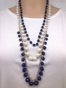 Collar azul y perla sintética de tres hebras Talbots al por menor $69.50 Nuevo con etiquetas - Imagen 1 de 5