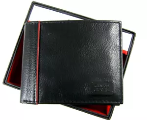 Guess Mens Wallet Bifold Genuine Leather Black NWT - Picture 1 of 8