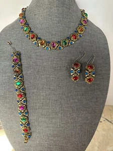 Vintage 20th Century Etruscan Style Gold and Cabochon Glass Parure Set - Picture 1 of 10