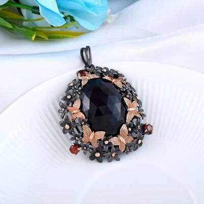 Mariposa Ónix 925 Colgante Negro Plata Piedras Preciosas Collar Joyería - Imagen 1 de 4