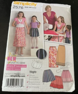 2009 Simplicity Learn to Sew Pattern 2576 Girls' Skirts Sz 3-4-5-6 Uncut - Image 1 of 4