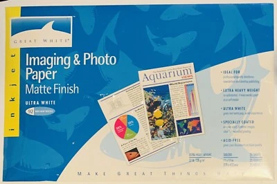 Great White Imaging & Photo Paper -Matte Finish Ultra White 11 x 17 - 25 Sheets - Image 1 of 2