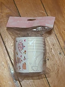 White & Tea party Pattern 6Pk Treat Cups 9 Fl oz. New!!! - Picture 1 of 5