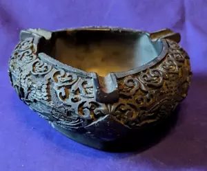 Vintage Chinese Ashtray Hand Carved Black - 6 ins in Diameter. - Picture 1 of 4