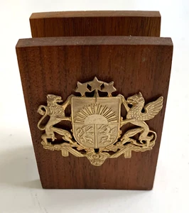 Vintage Latvian Coat of Arms Wood Letter Napkin Holder - Picture 1 of 3