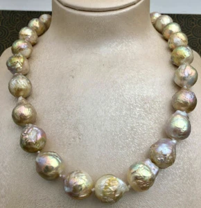 14-16mm AAA REAL HUGE SOUTH SEA PURPLE MULTICOLOR BAROQUE PEARL NECKLACE 14-36'' - Picture 1 of 16