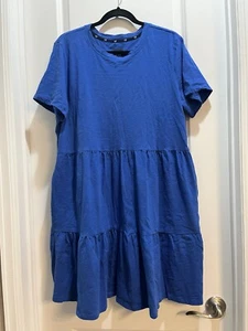 GAP Blue Tiered Dress XL Short Sleeve Crew Neck Armpit To Armpit 22” Length 37” - Picture 1 of 6