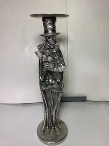 Embracing Skeleton Groom & Bride Halloween Day Of The Dead Candlestick Holder - Picture 1 of 6