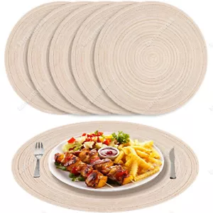 Platzsets Abwaschbar Rund 6er Set Tischsets 38cm Beige Platzdeckchen Tischmatten - Bild 1 von 12