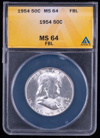 1954 Franklin Silver Half Dollar - ANACS MS64 FBL - PB12 (201) Cover