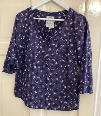 Ladies Mantaray Navy Embroidered Top Size 12 Cotton Pretty Debenhams  - Image 1 of 4