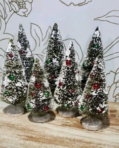 Bethany Lowe Bottle Brush Christmas Tree Lot 7" 6" 5" Flocked Decorated - Picture 1 of 12