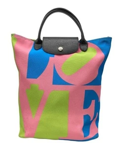 Bolso de Mano Longchamp X Robert Indiana LOVE Multicolor Nylon Cuero Auténtico Usado - Imagen 1 de 6