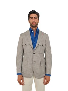4800$ ISAIA NAPOLI Beige Sahariana Jacket Linen Cotton Wool 38 US / 48 EU 8R - Picture 1 of 9