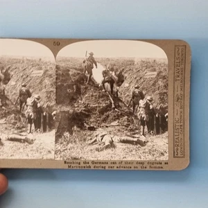 WW1 Militär Stereoview um 1916 Echtfoto Somme Frankreich Martinpuich Deutscher Graben - Bild 1 von 3