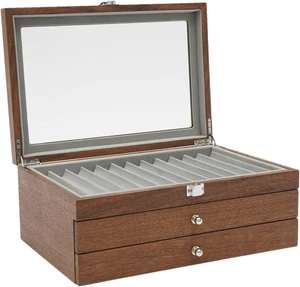 34 Pieces Wood Pen Display Case, 3 Level Fountain Pen Display Storage Organizer - Picture 1 of 7