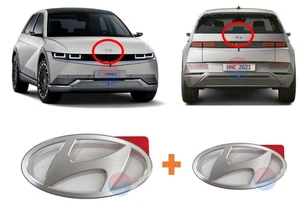 Genuine OEM Matte Silver Front & Rear Emblem 86300AAA0/86311AAA0~ Ioniq 5 21~26+ - Picture 1 of 8