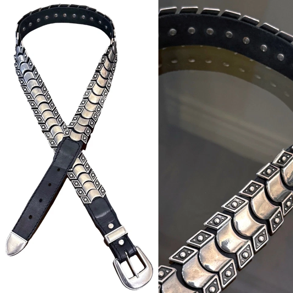 Vintage 90’s LEATHER BELT w/ HEAVY METAL SPINES Boho Studded Goth Punk Steampunk - Image 1 of 4