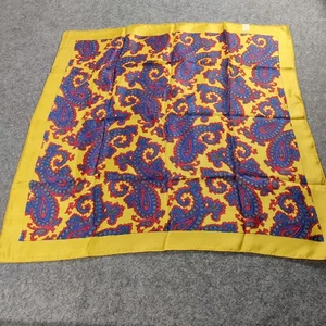 Vintage Glentex Silk Scarf Yellow Paisley Square Hand Rolled Hem Made Japan - Picture 1 of 11