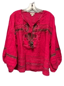 Sundance Pink Embroidered Peasant Top Sz L Embroidered Lace Bohemian Cottage - Picture 1 of 13