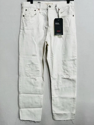 Levi's 高级牛仔裤女式 30 Wedgie 高腰象牙色水洗牛仔裤 32x27 全新带标签 — 第 1/4 张图片