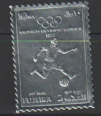 SELLOS FUJEIRA 1972 JUEGOS OLÍMPICOS MUNICH FÚTBOL LÁMINA DE PLATA MNH - MISC25-08 Foto 1 de 1